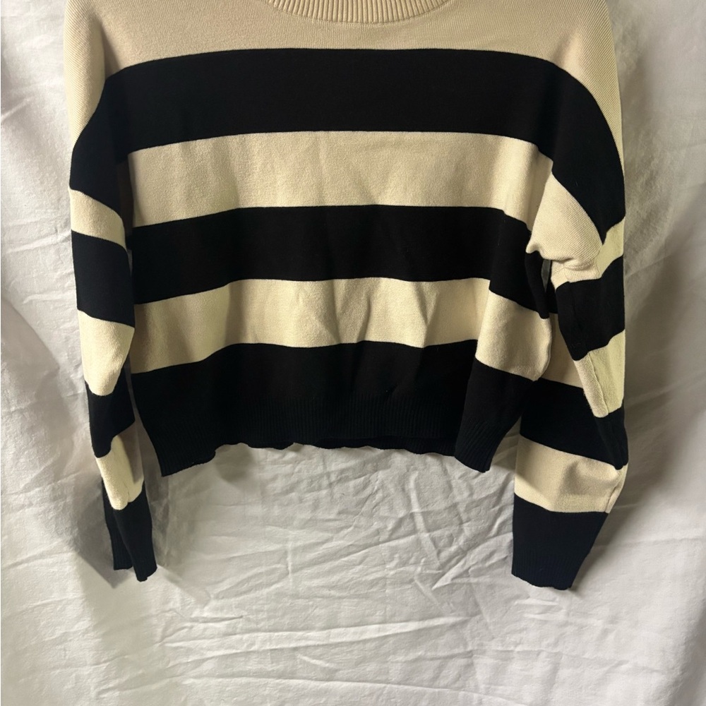 No Boundaries Black Sweater with Cream Trim